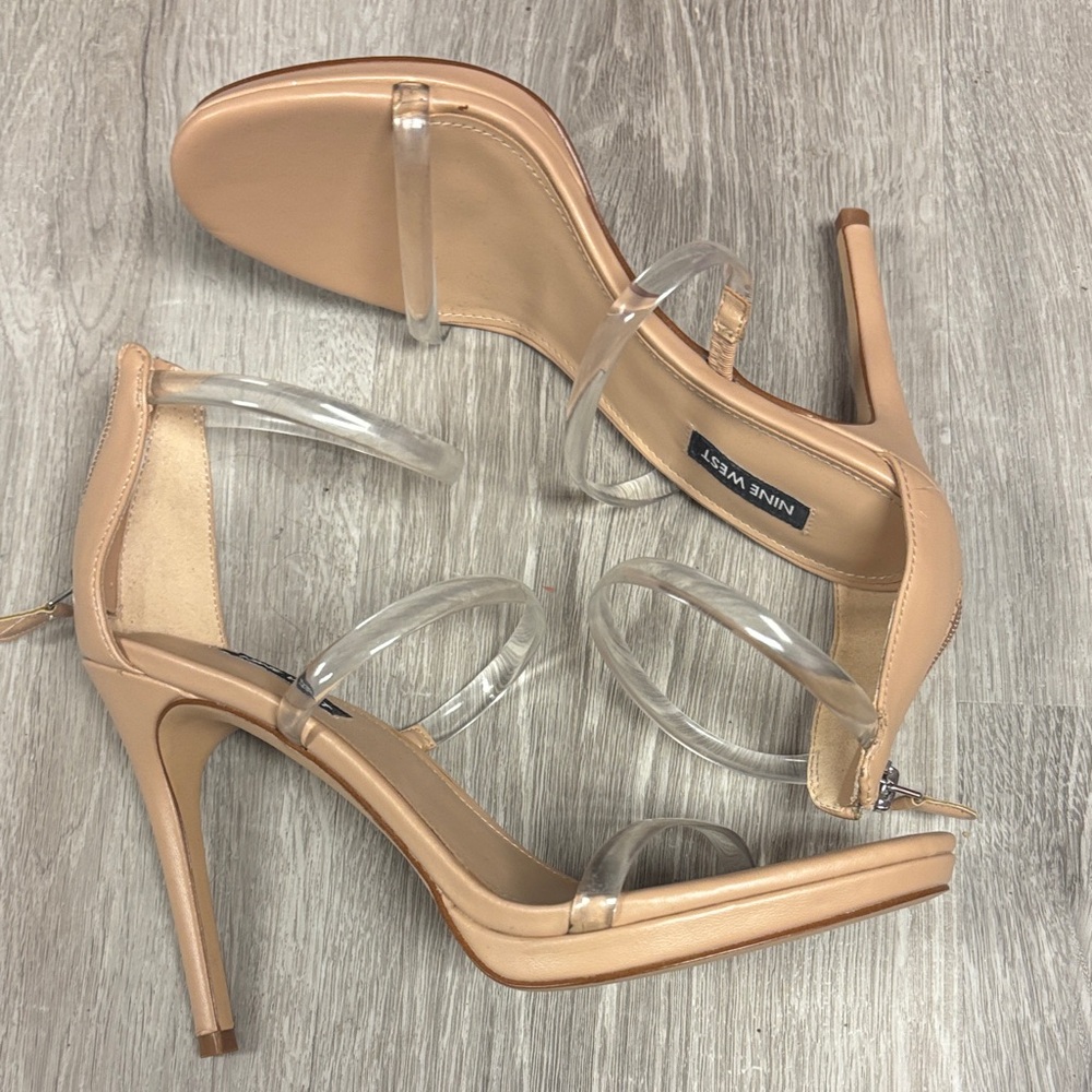 Nine West Beige and Clear Strappy Heels